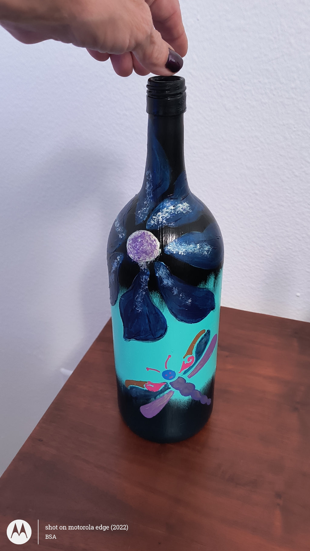Hand painted wine bottle