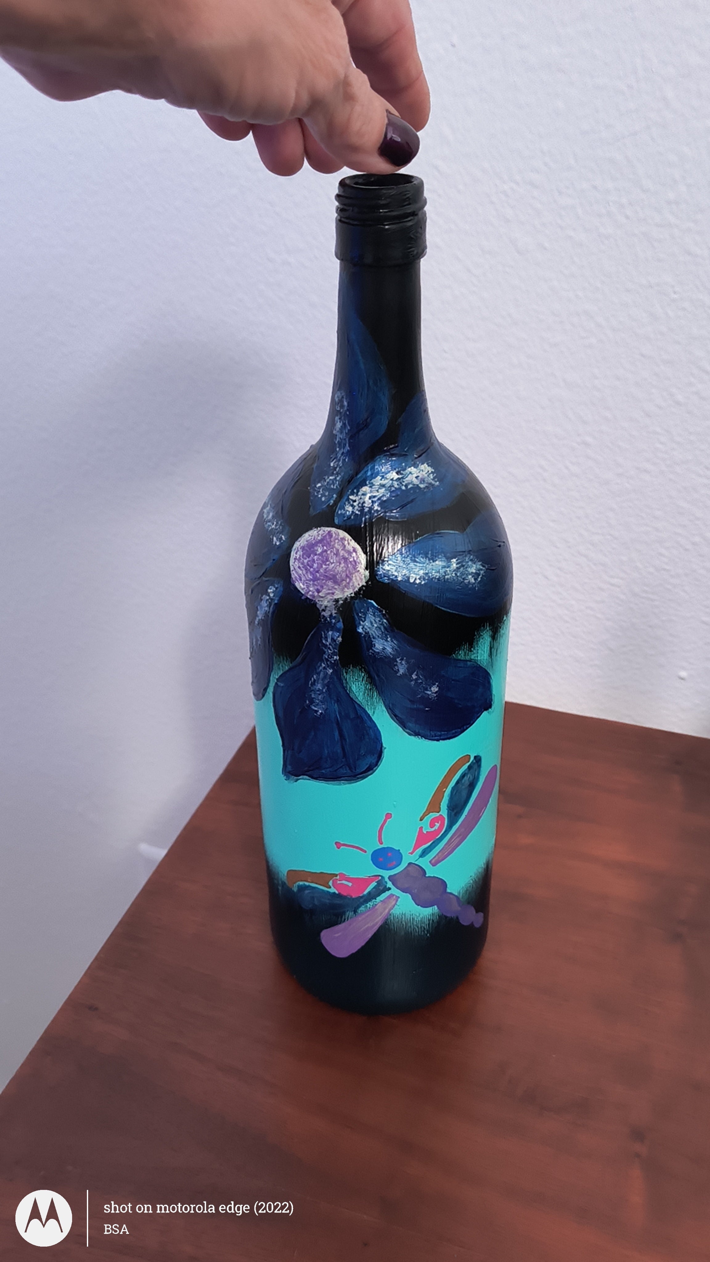 Hand painted wine bottle